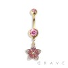 TROPICAL FLOWER CZ DANGLE 316L SURGICAL STEEL NAVEL RING