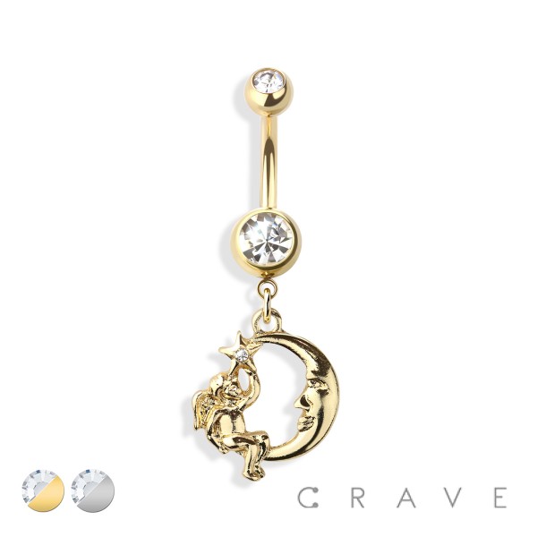 ANGEL MOON DANGLE 316L SURGICAL STEEL NAVEL RING