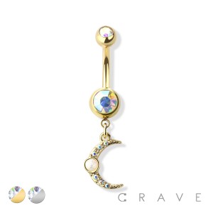 OPAL MOON DANGLE 316L SURGICAL STEEL NAVEL RING