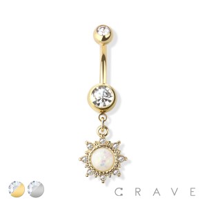 OPAL SUN DANGLE 316L SURGICAL STEEL NAVEL RING
