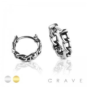 PAIR OF 316L STAINLESS STEEL CHAIN LOOK HUGGIE/HOOP EARRINGS 