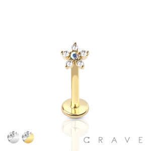 INTERNALLY THREADED 5 PETALS CZ FLOWER TOP 316L SURGICAL STEEL LABRET STUD
