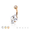 PRONG SET SQUARE CZ 316L SURGICAL STEEL NAVEL RING