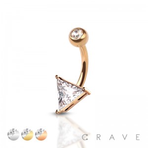 TRIANGLE CRYSTAL PRONG SET WITH BALL 316L SURGICAL STEEL NON DANGLE BELLY BUTTON NAVEL RING