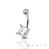 PRINCESS CUT SQUARE CZ PRONG 316L SURGICAL STEEL NAVEL RING