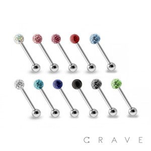 316L SURGICAL STEEL CRYSTAL PAVED EPOXY FERIDO BALL TONGUE BARBELL