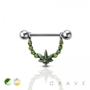 MARIJUANA DANGLE 316L SURGICAL STEEL NIPPLE SHIELD