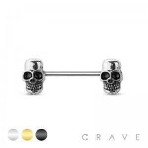 SKULL FACE 316L SURGICAL STEEL NIPPLE BAR