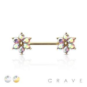 CZ FLOWER 316L SURGICAL STEEL NIPPLE BAR