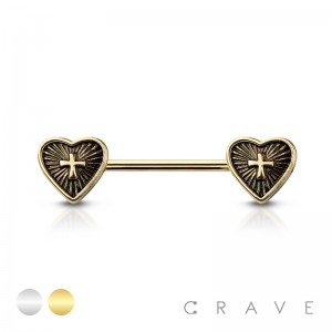 HEART CROSS CENTERED 316L SURGICAL STEEL NIPPLE BAR