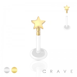 FLAT BIO FLEX LABRET WITH 316L SURGICAL STEEL STAR SHAPE TOP PUSH IN 