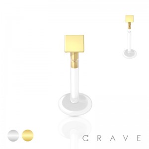 FLAT BIO FLEX LABRET WITH 316L SURGICAL STEEL SQUARE SHAPE TOP PUSH IN 