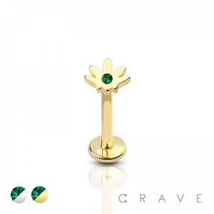 INTERNALLY THREADED MARIJUANA POT LEAF TOP 316L SURGICAL STEEL LABRET STUD
