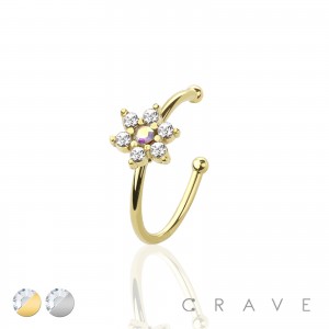 6 CZ FLOWER SHAPE SHAPE 316L SURGICAL STEEL NOSE HOOP RING