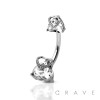 DOUBLE CLEAR CZ ROYAL HEART PRONG SET 316L SURGICAL STEEL NAVEL RING