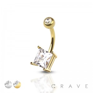 PRINCESS CUT SQUARE CZ PRONG 316L SURGICAL STEEL NON DANGLE BELL RING
