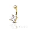 PRINCESS CUT SQUARE CZ PRONG 316L SURGICAL STEEL NAVEL RING