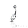 MARQUISE CRYSTAL PRONG SET WITH BALL 316L SURGICAL STEEL BELLY BUTTON NAVEL RING