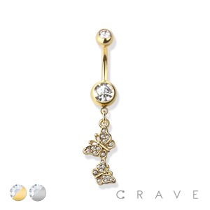 DOUBLE BUTTERFLY DANGLE 316L SURGICAL STEEL NAVEL RING