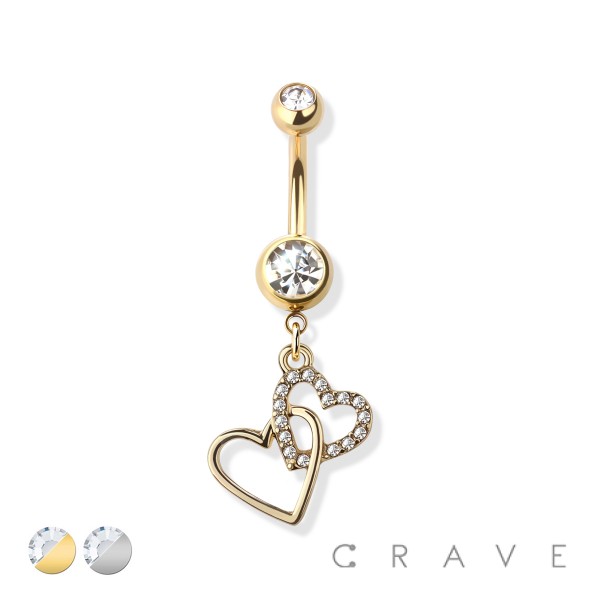 CROSSED HEARTS DANGLE 316L SURGICAL STEEL NAVEL RING