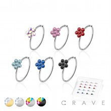 20PCS OF CRYSTAL FLOWERS 925 STERLING SILVER NOSE HOOP O-RING PACKAGE
