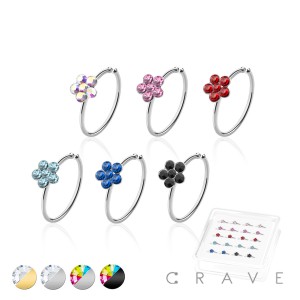 20PCS OF CRYSTAL FLOWERS 925 STERLING SILVER NOSE HOOP O-RING PACKAGE