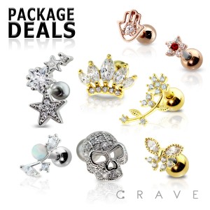 50PCS OF BEST SELLING 316L SURGICAL STAINLESS STEEL CARTILAGE BARBELL PRE-MIXED PACKAGE