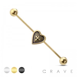 HEART CROSS CENTERED 316L SURGICAL STEEL INDUSTRIAL BARBELL