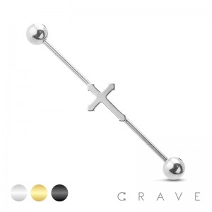 CROSS CENTERED 316L SURGICAL STEEL INDUSTRIAL BARBELL