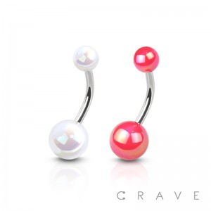 IRIDESCENT EFFECT COATED ACRYLIC BALL 316L SURGICAL STEEL BELLY NAVEL RING