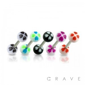 316L SURGICAL STEEL BARBELL WITH MULTI HEART CLOVER DESIGN ACRYLIC BALL