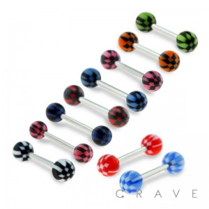 CHECKER PRINTED ACRYLIC BALL 316L SURGICAL STEEL BARBELL