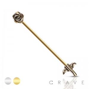 ROSE FLOWER ENDS 316L SURGICAL STEEL INDUSTRIAL BARBELL
