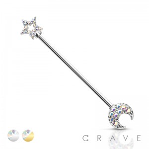 STAR & MOON ENDS 316L SURGICAL STEEL INDUSTRIAL BARBELL