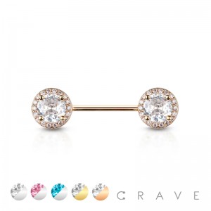 ROUND GEM PAVED CZ 316L SURGICAL STEEL NIPPLE BAR
