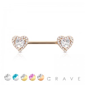 HEART CZ 316L SURGICAL STEEL NIPPLE BAR