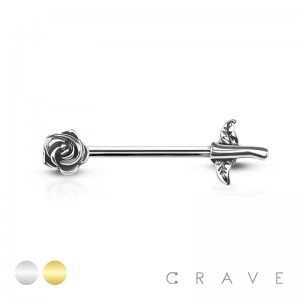 ROSE FLOWER ENDS 316L SURGICAL STEEL NIPPLE BAR
