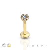 INTERNALLY THREADED 316L SURGICAL STEEL LABRET STUD W/ PRONG SET CZ CENTERED GEM PAVED OUTTER CIRCLE