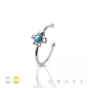 TURQUOISE SEA TURTLE SHAPE 316L SURGICAL STEEL NOSE HOOP RING