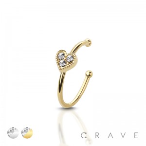 CZ SET HEART TOP  316L SURGICAL STEEL NOSE HOOP RING