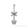 BUTTERFLY DANGLE FLOWER CZ DANGLE 316L SURGICAL STEEL NAVEL RING