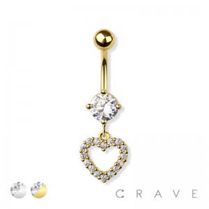 CZ GEM PAVED HEART  316L SURGICAL STEEL NAVEL RING