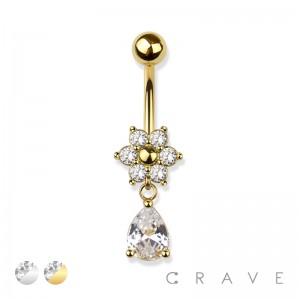 FLOWER TEAR DROP 316L SURGICAL STEEL NAVEL RING