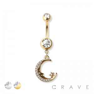 SLEEPING MOON DANGLE 316L SURGICAL STEEL NAVEL RING