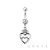 CROWNED DOUBLE HEART DANGLE 316L SURGICAL STEEL NAVEL RING