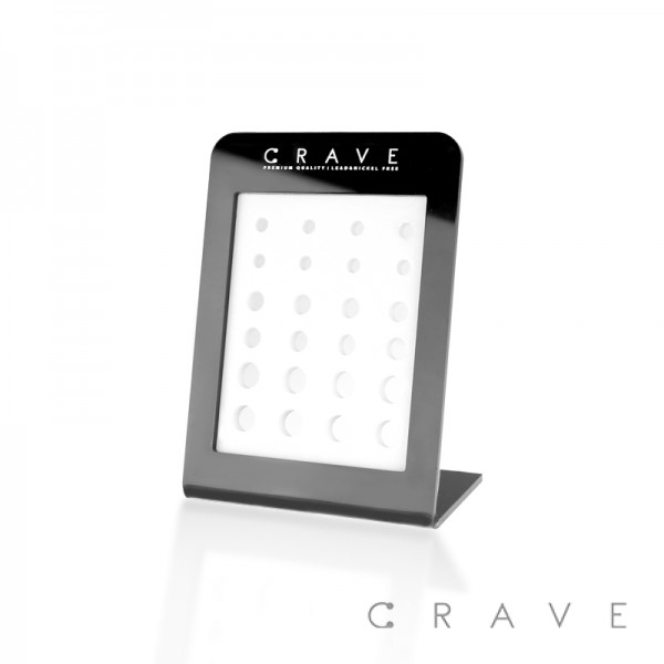 MINI BLACK ACRYLIC CRAVE LOGO L-STAND PLUG DISPLAY WITH 24 HOLE 2GA / 0GA / 00GA 