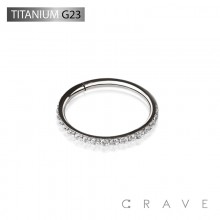 G23 GRADE SOLID TITANIUM SIDE CZ PAVED HINGED SEGMENT RING FOR SEPTUM, HELIX, TRAGUS