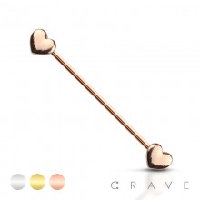 HEART ENDS 316L SURGICAL STEEL INDUSTRIAL BARBELL