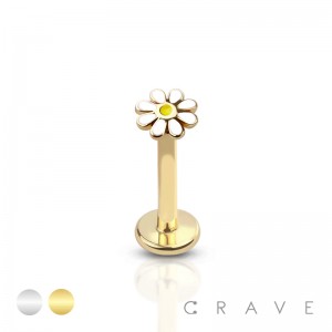 INTERNALLY THREADED DAINTY DAISY ENAMEL TOP 316L SURGICAL STEEL LABRET STUD