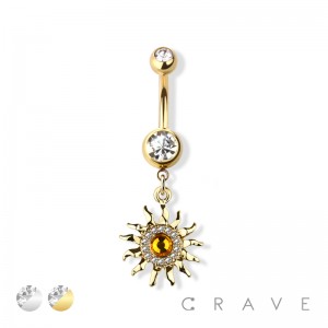 YELLOW TOPAZ SUN DANGLE 316L SURGICAL STEEL NAVEL RING